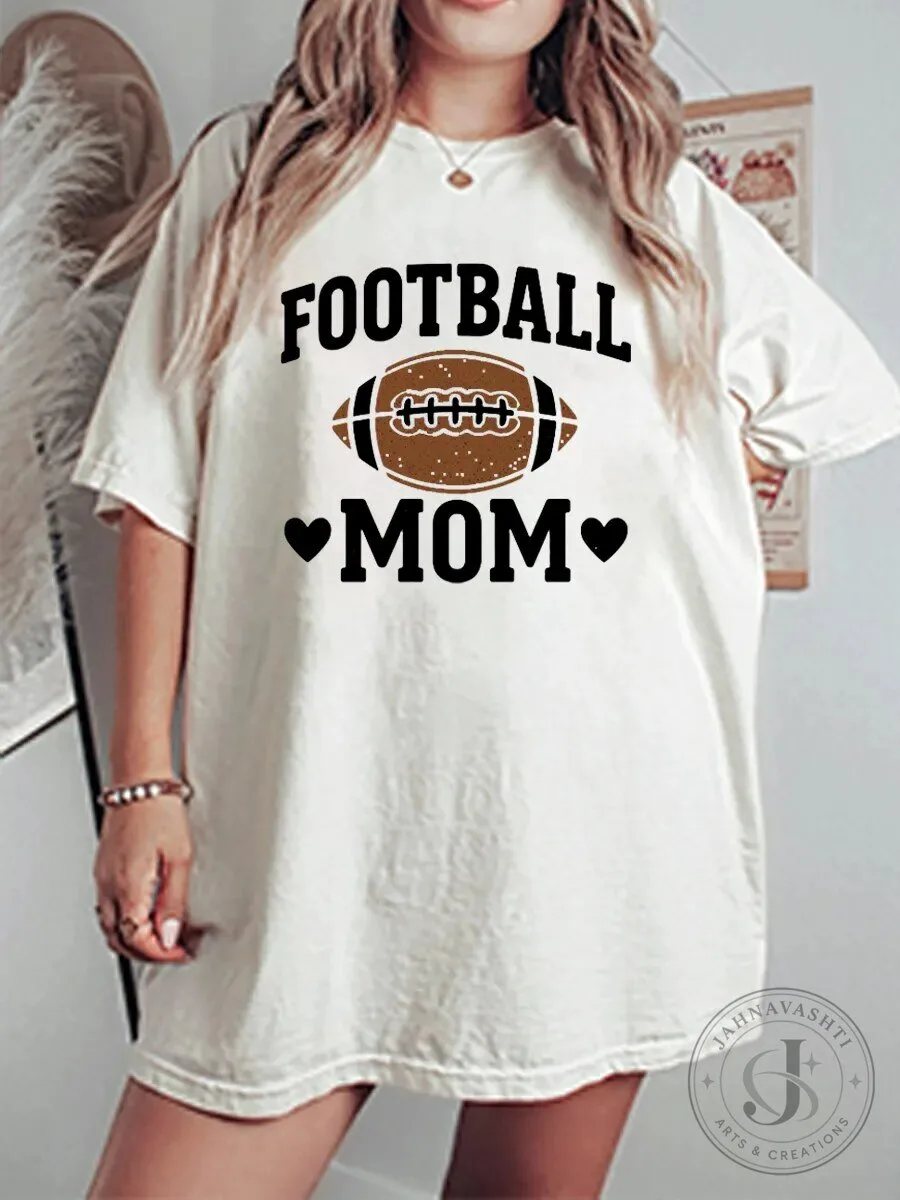 Football Mom Heart Graphic Oversized Short Sleeve T-Shirt