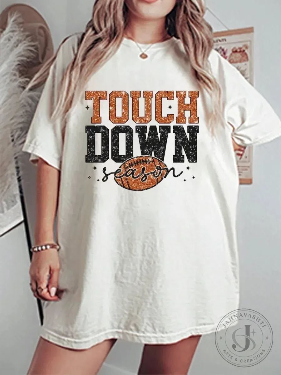 Touch Down Season Football Graphic Oversized T-Shirt for Women
