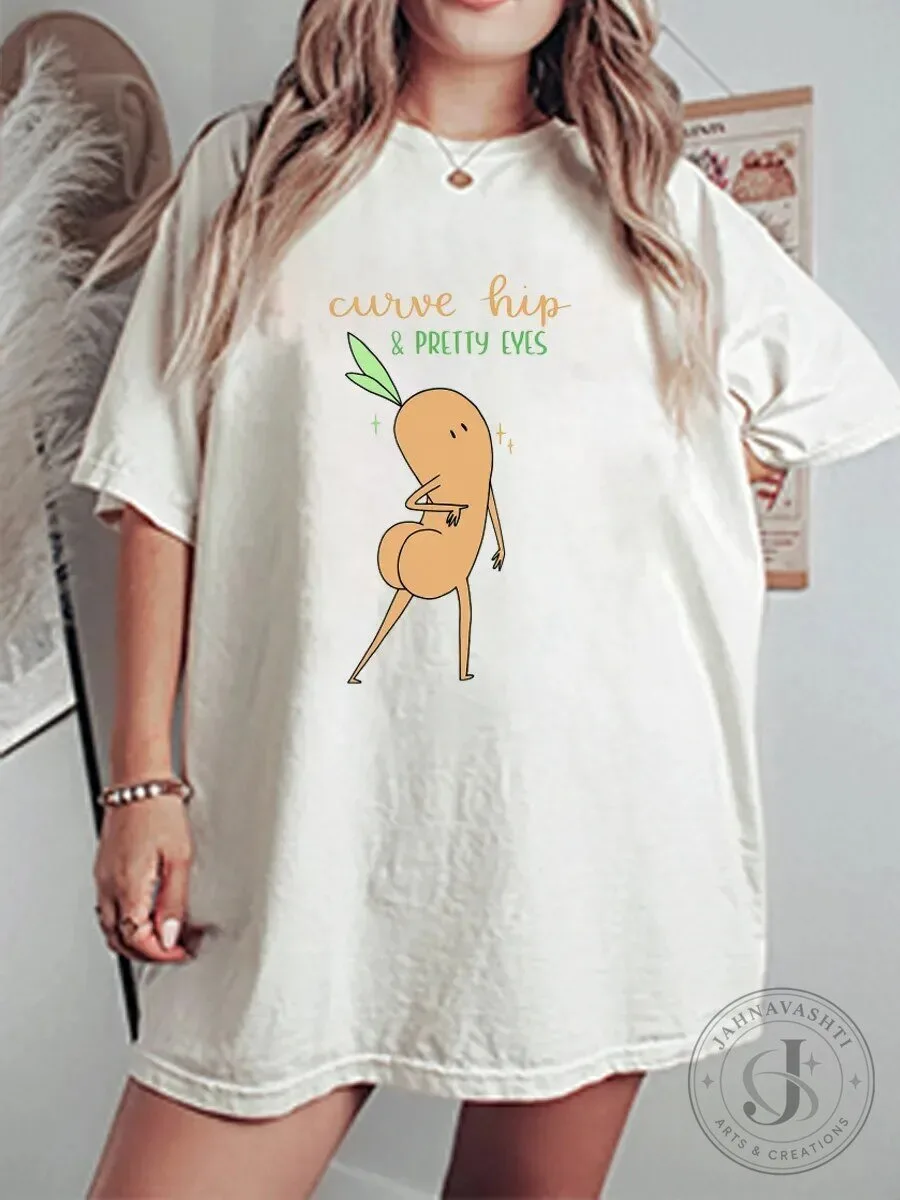 Curve Hip and Pretty Eyes Funny Carrot Graphic Oversized T-Shirt